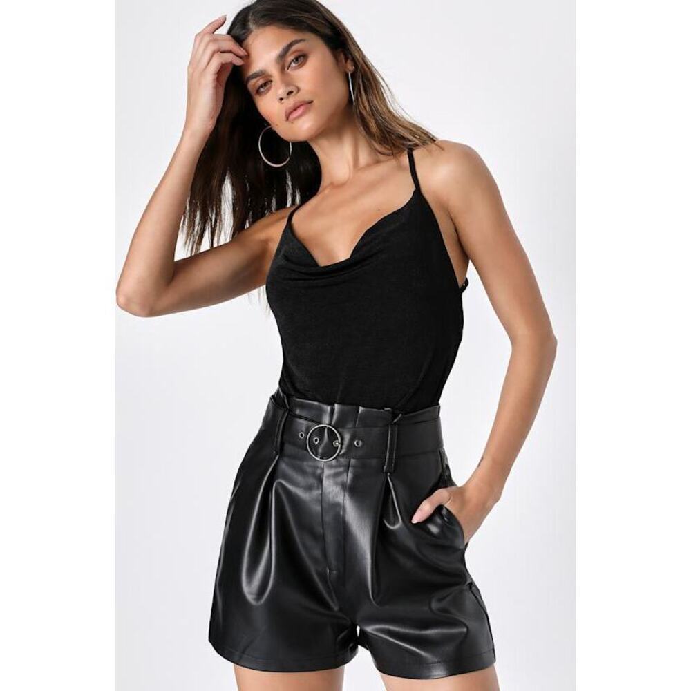 Lulus Edgy Approach Black Vegan Leather High-waisted Shorts - Size Small